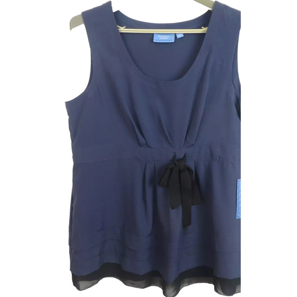 SIMPLY VERA Wang Size Large Navy Blue Poly Blouse Pleat Tie Decor Women's $48 - Picture 1 of 11